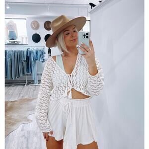 Sadie and Sage open Knit Floral Cropped oversized cardigan